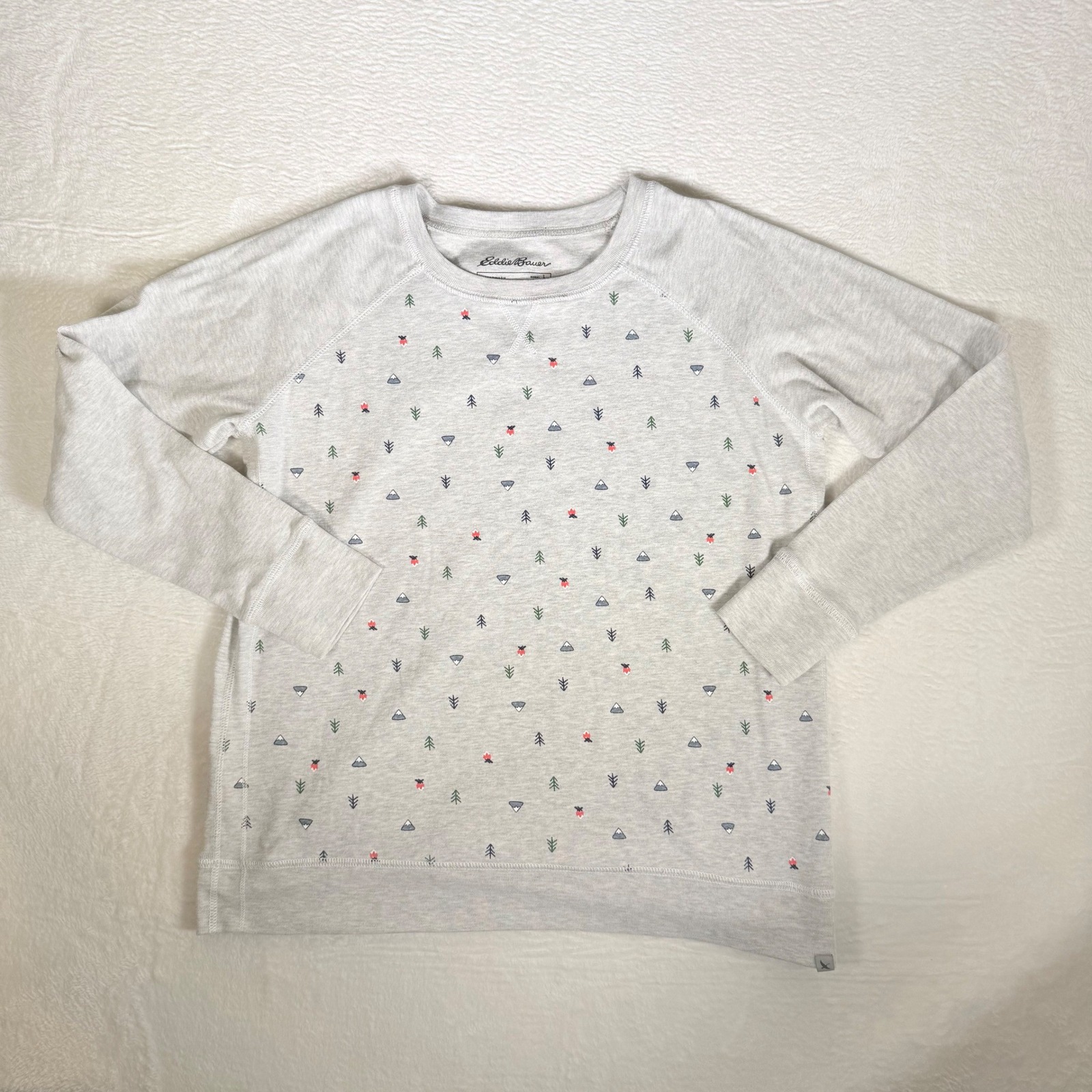 Eddie Bauer Womens Crewneck Sweatshirt Landscape Print Lengend Wash Gray Size L